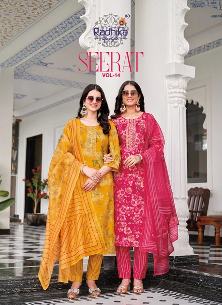 Seerat Vol 14 By Radhika Rayon Printed Kurti With Bottom Dupatta 
